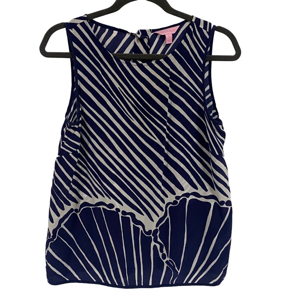 Lilly Pulitzer Iona Shell Blue‎ White Sleeveless Blouse S